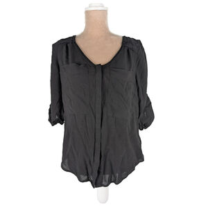 Edme & Esyllte Anthropologie Ruched Blouse Top 10 Black Pleated Classic Preppy